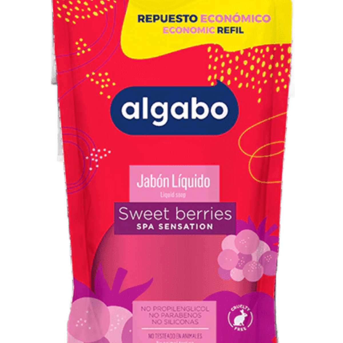 Repuesto Economico Jabon Liquido Algabo x300 ml. Sweet Berries (rojo)